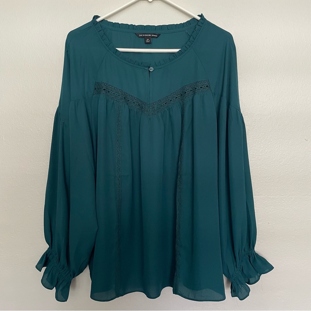 Zac & Rachel Boho Top Women’s Size 2X Blue Long Sleeve Boho Flowy Peasant Top